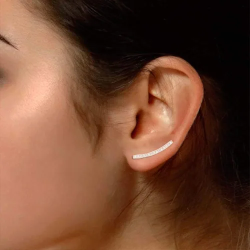 Miniatura 5 de Aretes de plata de ley con plumas delicadas, Starburst, relámpago, clavo, barra curvada, disco, piña con push-backs, Circonia cúbica