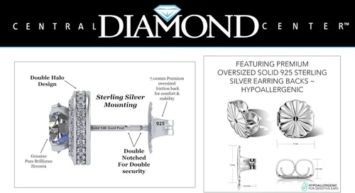 Miniatura 4 de Aretes redondos de plata de ley de 0.256in, circonita pura brillante y piedras preciosas simuladas, Oro rosa Plata de ley Gema Piedra Diamante