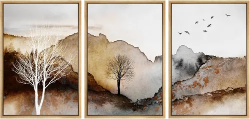 Miniatura 14 de NWT Lienzo enmarcado para pared, juego de arte en acuarela pastel, bosque de montaña oscura, naturaleza silvestre, ilustraciones de arte moderno