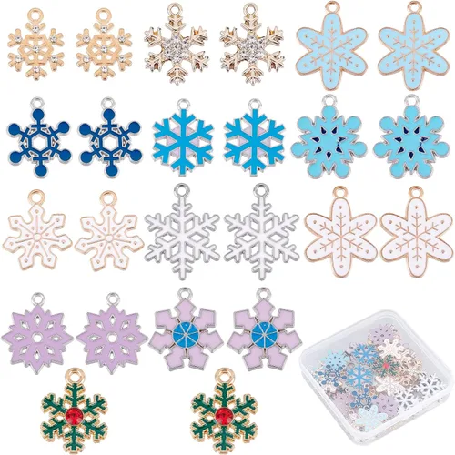 Miniatura 14 de SUNNYCLUE 1 caja 20 piezas dijes de copo de nieve dije de nieve invierno acero inoxidable doble cara estrella hueca planos redondos colgantes de 1