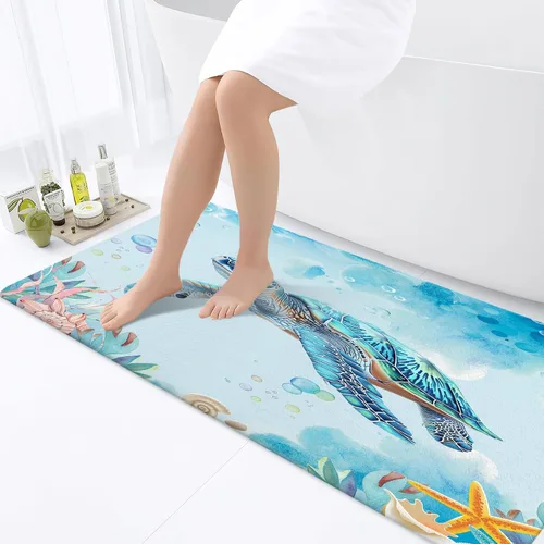 Miniatura 7 de Alfombra de baño de tortugas marinas, alfombra de baño antideslizante con concha marina subacuática, accesorios de baño, tapete de ducha de animales