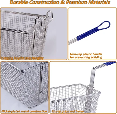 Miniatura 3 de Hakka - Paquete de 4 cestas comerciales para freidoras, 13.25 x 6.5 x 6 pulgadas con mango antideslizante, resistente niquelado para restaurantes
