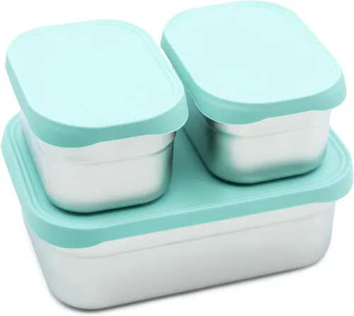 Miniatura 10 de WeeSprout Juego de fiambreras de acero inoxidable, cajas Bento anidadas para almacenamiento de alimentos de 25.4 fl oz y 7.8 fl oz, con tapa