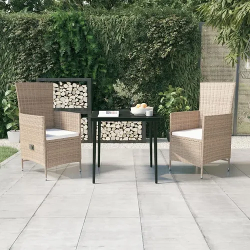 Ensemble de Jardin Salon de 2 Places avec Table en Verre, Mobilier de Jardin Résistant aux Intempéries en Rotin Synthétique Beige et Noir Pour