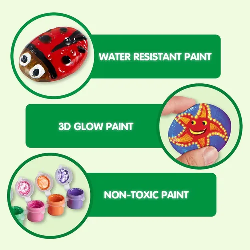 Miniatura 4 de JOYIN Kit de 12 pinturas de roca y 24 mini azulejos magnéticos, arte y manualidades para niños, suministros de arte con varias pinturas, kits
