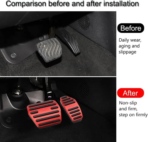 Miniatura 3 de XITER Juego de 2 Piezas Cubiertas de Pedal de Acelerador de Gas de Aleación de Aluminio Sin Perforación Antideslizantes Almohadillas de Pedal de Rojo