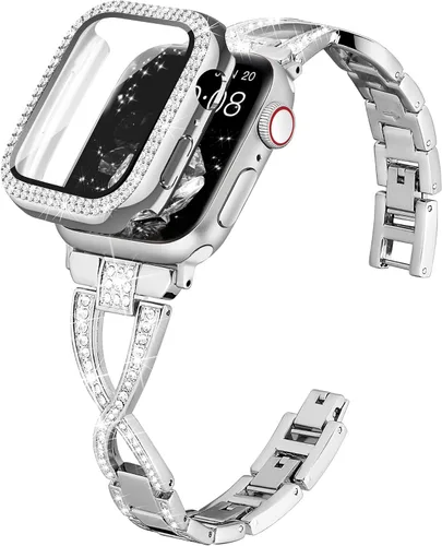 Miniatura 9 de Wipalor Compatible con Apple Watch Band de 1.57 pulgadas + funda, ligera para mujer, pulsera fácil de ajustable, diamante brillante en ambos lados