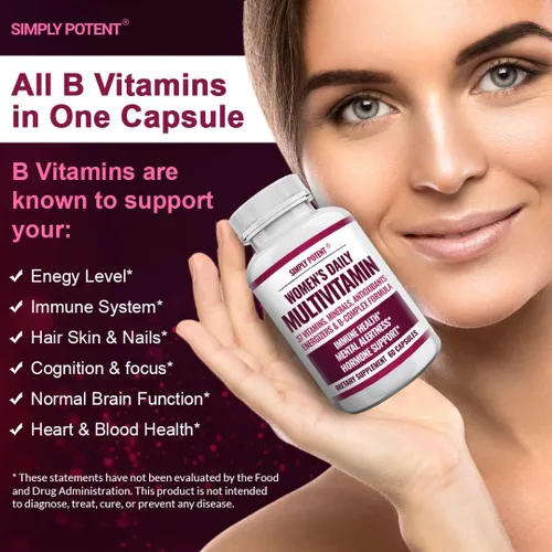 Miniatura 9 de Simply Potent Multivitamínico para mujer – 37 vitaminas y minerales con biotina, vitaminas A C D E B12, folato, zinc, magnesio, calcio y extracto