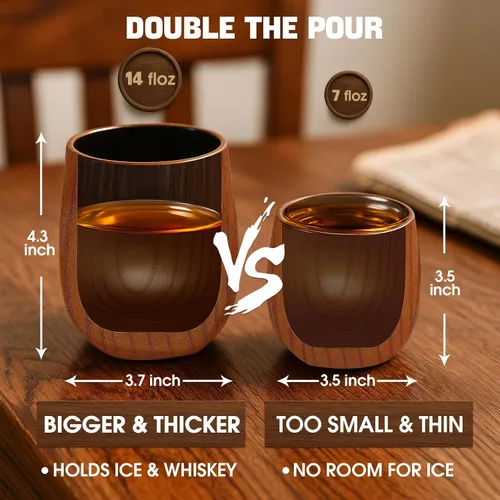 Miniatura 5 de Bonteck Vaso grande de madera carbonizada original de Bourbon Vaso de whisky de madera carbonizada de 14 onzas Regalos de bourbon para hombres