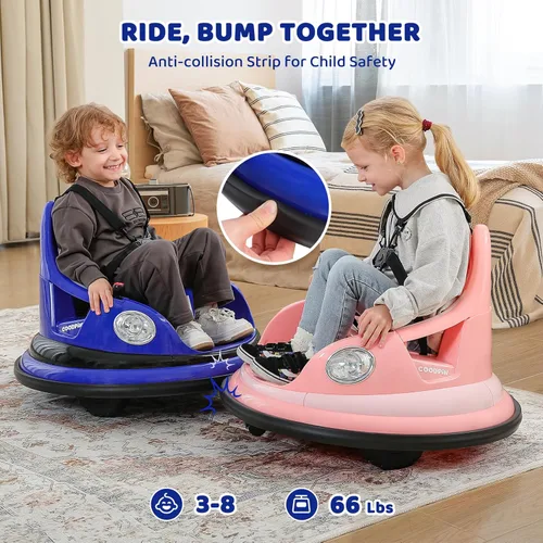 Miniatura 3 de ELEMARA Auto chocador, 1.9 MPH máximo, auto eléctrico de 12V para niños con control remoto para padres, juguetes Bluetooth para montar, auto