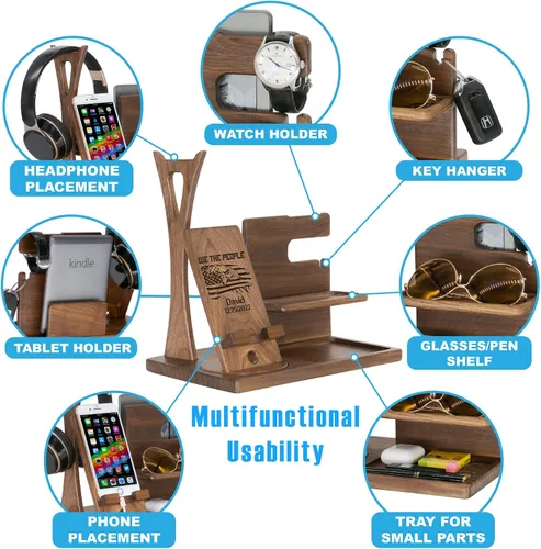 Miniatura 3 de Regalo personalizado para patrióticos Estación de acoplamiento de teléfono para militares, organizador de mesita de noche personalizado