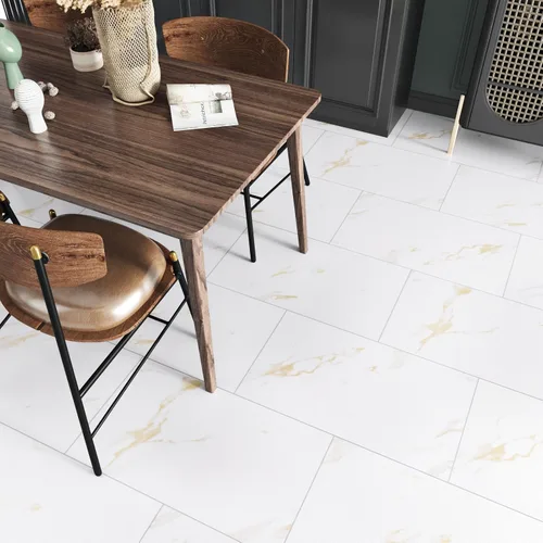 Miniatura 5 de Azulejos de vinilo dorados y blancos, 15 unidades, autoadhesivos, de linóleo, para cocina, dormitorio, baño, azulejos impermeables para suelos