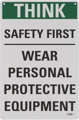 Yellow Safety® Mantente seguro con nuestro letrero de Think Safety First que cumple con OSHA, 15 x 10 pulgadas, aluminio de 0.039 in, advertencia de