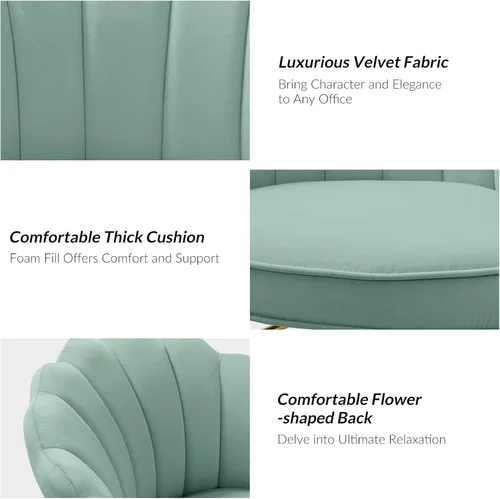 Miniatura 5 de HULALA HOME Silla de oficina en casa de terciopelo con base dorada, silla de escritorio tapizada moderna y linda de concha para mujer para tocador