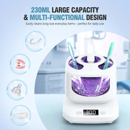 Miniatura 4 de Limpiador ultrasónico para retenedor, máquina limpiadora de retenedor desmontable de 45kHz con 3 modos, cápsula de limpieza dental con ventana Blanco