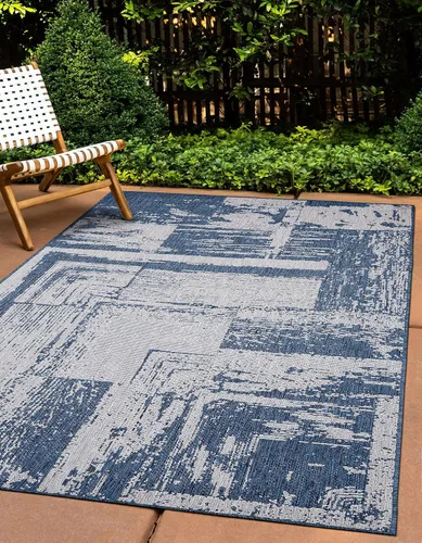 Miniatura 11 de Alfombra moderna abstracta para interiores y exteriores, resistente a la intemperie, para porche, terraza, balcón, patio, 5 x 7 pies, color beige