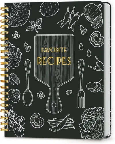 LuBudingJoy Cuaderno de recetas en blanco para escribir en tus propias recetas, página completa de Sprial de tapa dura, organizador de recetas