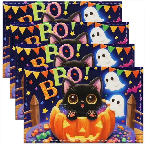 Miniatura 16 de jejeloiu Juego de 4 manteles individuales decorativos de hongos de 18 x 12 pulgadas, manteles individuales de mesa con diseño de hongos de dibujos