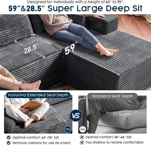 Miniatura 4 de Sofá modular gris con otomana, sofá modular de nube de 108 pulgadas para sala de estar, sofá moderno en forma de U, no requiere montaje, tela