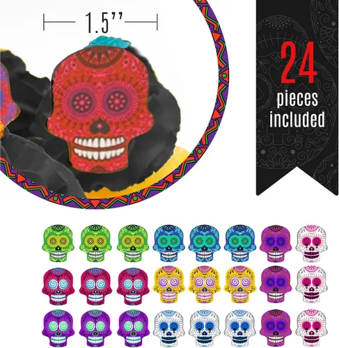 Miniatura 3 de Sugar Robot Inc. Sugar Skulls - Juego de 24 adornos comestibles para pasteles de Halloween Calaveras pequeñas