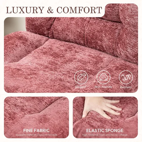 Miniatura 5 de Dowinx Silla Criss Cross con ruedas, cojín engrosado de doble capa, silla de tocador elegante de tela premium para el hogar, asiento ancho, rojo vino