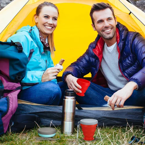 Miniatura 6 de Umigy 9 unidades de 6.8 onzas / 6.8 fl oz de silicona plegable taza con tapa, botellas de agua plegables reutilizables, pequeñas tazas de viaje