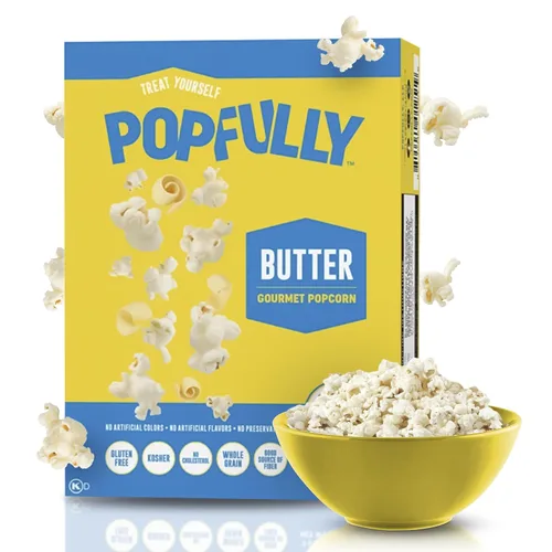 Miniatura 27 de POPFULLY Palomitas 94% libres de grasa totalmente explotadas, bolsas para compartir, sabor a mantequilla ligera, gran explosión, bolsas