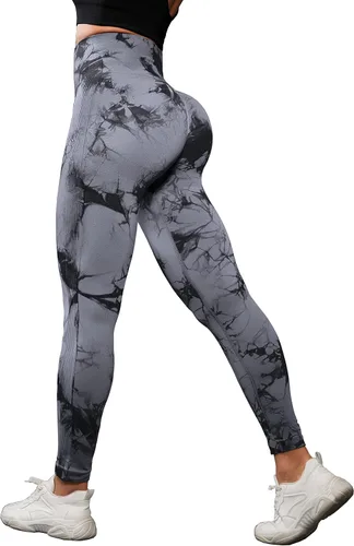 Miniatura 5 de OVESPORT Paquete de 3 leggings de entrenamiento de cintura alta sin costuras con teñido anudado para mujer, pantalones deportivos para yoga