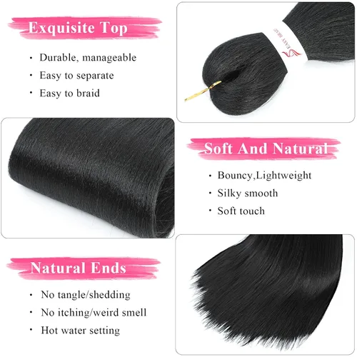 Miniatura 2 de Cabello trenzado preestirado de 26 pulgadas, 8 paquetes 1B, trenzas bohemias de ganchillo con textura Yaki suave para mujeres negras, no tóxico