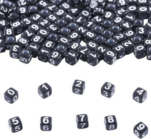 Miniatura 7 de 1000 cuentas cuadradas de acrílico blanco con números, cuentas de números del 0 al 9 para hacer joyas, collares, llaveros, pulseras