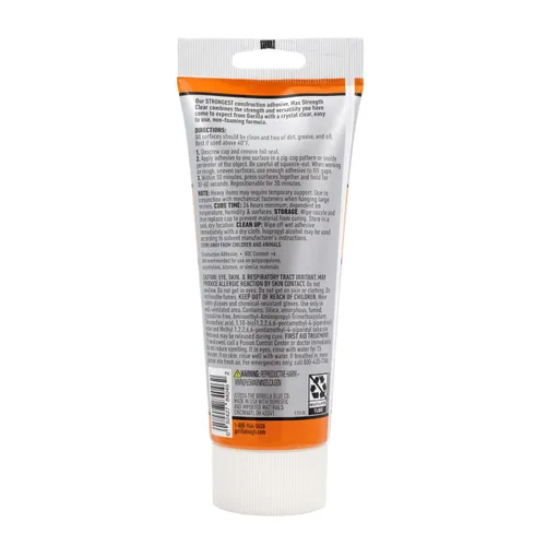 Miniatura 9 de Gorilla Max Strength Adhesivo de construcción, pegamento transparente, tubo de compresión de 7 onzas (paquete de 1) – Relleno de huecos e impermeable