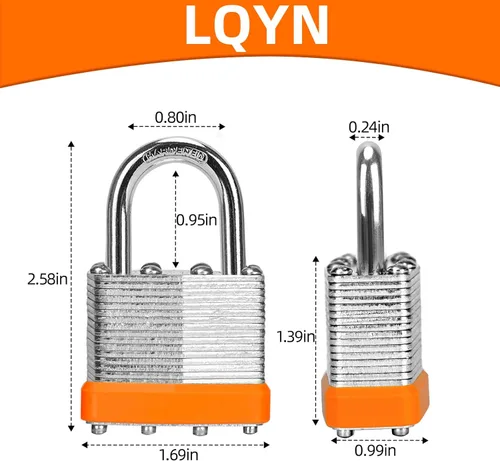 Miniatura 6 de Candados con la misma llave, 24 candados laminados con llave (1-9/16 pulgadas, 1.575 pulgadas), cerraduras iguales con llave, grillete normal