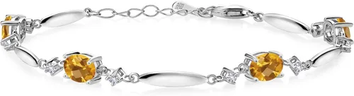Miniatura 11 de Gem Stone King 925 Sterling Silver Gemstone Birthstone and White Created Sapphire Tennis Bracelet For Women Oval 7X5MM and 2MM 6 Inch + 1 Inch