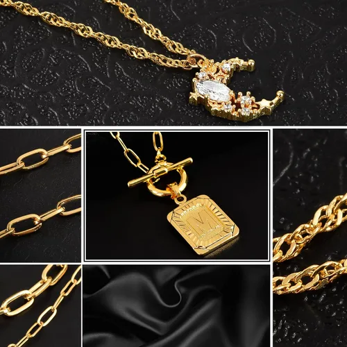 Miniatura 4 de MJartoria Collares con inicial en capas para mujer, a la moda, chapado en oro de 14 quilates, gargantilla de estrella simple, collar con dije