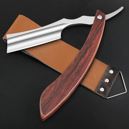 Miniatura 12 de Navaja de afeitar recta con estropa - Afeitadora profesional de borde recto de acero inoxidable premium para barbero con estropa para afeitado
