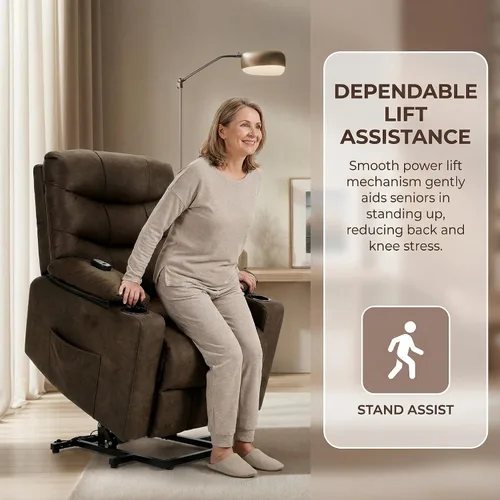 Miniatura 3 de Silla reclinable eléctrica con elevación para adultos mayores, sillón reclinable con masaje y calor lumbar, silla reclinable de 150° con portavasos