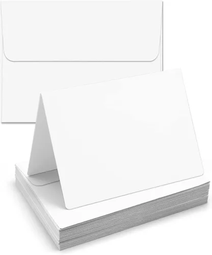 Paquete de 60 tarjetas y sobres en blanco – Cartulina plegada de 4 x 5.5 pulgadas con sobres blancos A2 para invitación, tarjetas de notas y sobres