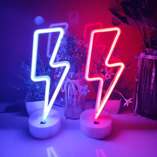 Miniatura 5 de JYWJ Letrero de neón con base de soporte, luz de neón alimentada por USB o 3 pilas AA, decoración LED de pared de escritorio, varias fiestas, Rojo