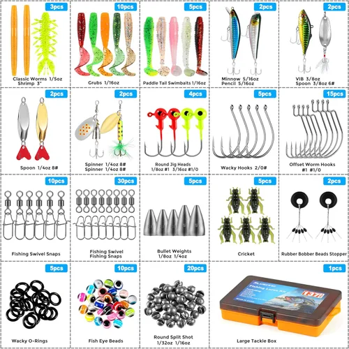 Miniatura 4 de PLUSINNO Fishing Lures, 137Pcs Tackle Box with Tackle Included, Crankbaits, Spoon, Hooks, Weights & Other Accessories, Fishing Bait Lure Gear Kit