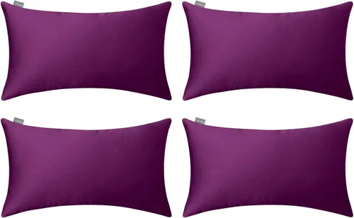 Miniatura 20 de Thmyo - Paquete de 4 fundas de almohada decorativas de 100 % algodón para lumbar, cómodas, sólidas, para Navidad/Halloween, fundas de cojín Blanco