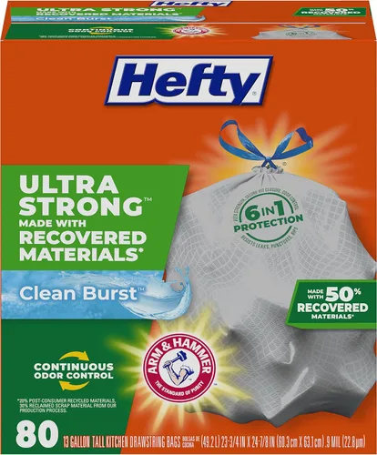 Miniatura 7 de Hefty Bolsas de basura de cocina altas, ultra fuertes, aroma de explosión de limpieza, 13 galones, 40