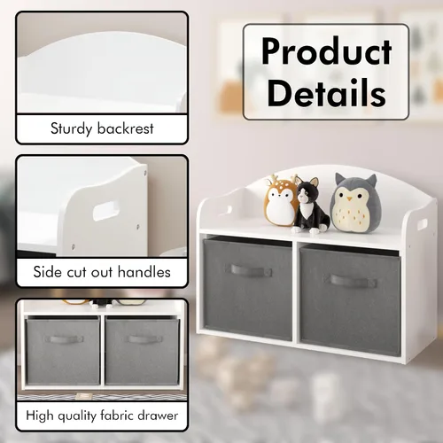 Miniatura 4 de Timy Organizador de almacenamiento de juguetes de madera para niños, con cajones de tela plegables, gabinete de almacenamiento de juguetes