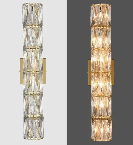 Miniatura 9 de SAMTEEN Aplique de pared de cristal de 23.6 pulgadas, apliques dorados, iluminación de pared moderna de mediados de siglo, 6 luces de montaje