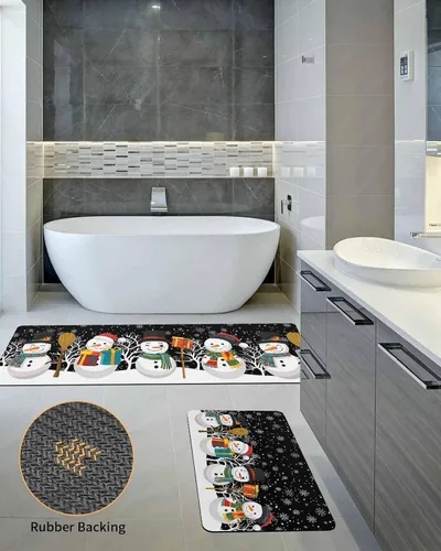 Miniatura 5 de Tapete de baño de muñeco de nieve negro para bañera, antideslizante, secado rápido y absorbente, tierra de diatomeas, fregadero, dormitorio, cocina