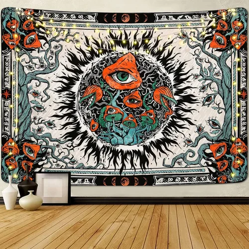 Cohpoh Tapices de sol ardiente, diseño de ojos hippie con mandala, vides, fase lunar, para colgar en la pared (51.2 x 59.1 pulgadas)