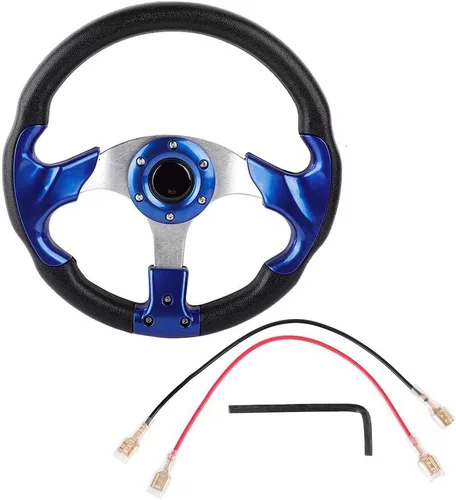 Volante de 13 pulgadas, ajuste universal para autos deportivos y de deriva de cuero sintético, diseño de carreras azul, agarre y control mejorados
