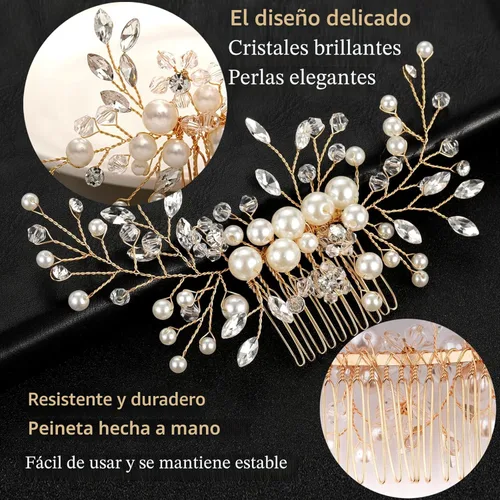 Miniatura 3 de ULTIMUTE Peine para el pelo y 4 pines, accesorios para el cabello de novia, con diamantes de imitación de cristal de perla, peine y horquillas