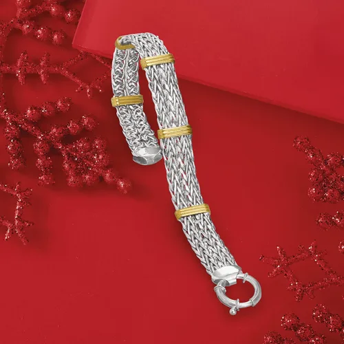 Miniatura 7 de Ross-Simons Two-Tone Sterling Silver Wheat-Link Bracelet