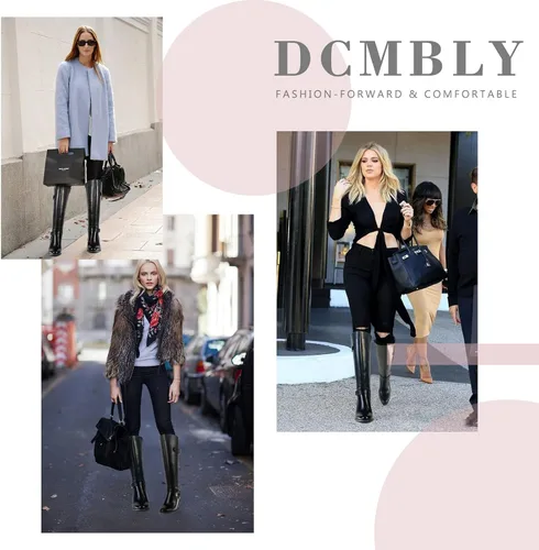 Miniatura 7 de DCMBLY Women's Knee High Boots Chunky Heel Pointed Toe Knee High Boots with Elastic Calf