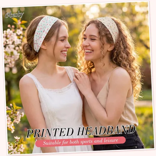 Miniatura 6 de obeoby Diademas bohemias para mujer, paquete de 8 diademas con estampado floral rosa, antideslizantes, para niñas, para el día de San Valentín